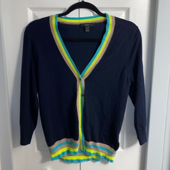 J. Crew Contrast Navy Cardigan - Picture 1 of 7
